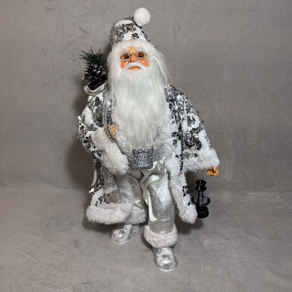 Santa Claus Doll 45cm Santa Claus Figurine Christmas Decoration White / Silver